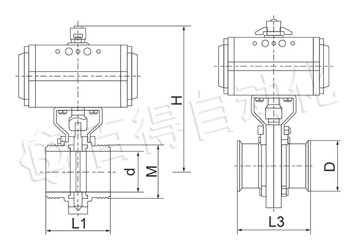 氣動衛生級球閥外形尺寸圖